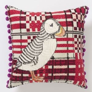 Anthropologie Beaded Puffin Pillow